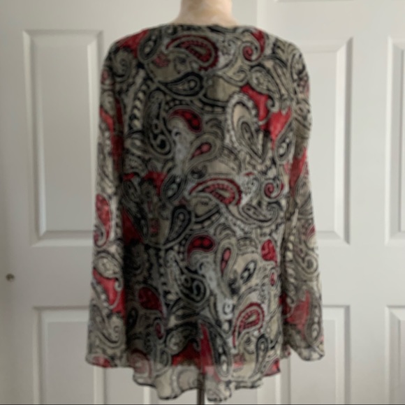 Bob Mackie Studio Plus Size 18 Sheer Layered Paisley Beaded V Neck Top Blouse - Picture 7 of 13